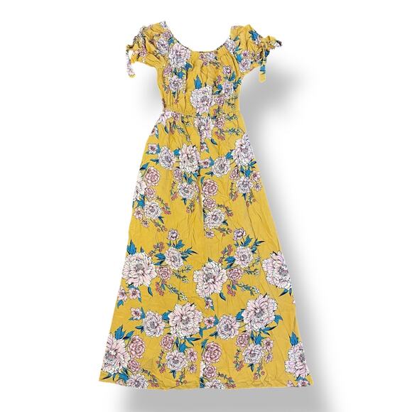 Band of Gypsies Floral Print Cold Shoulder Maxi Dress Size S Yellow‎ Pink Boho - Picture 7 of 9